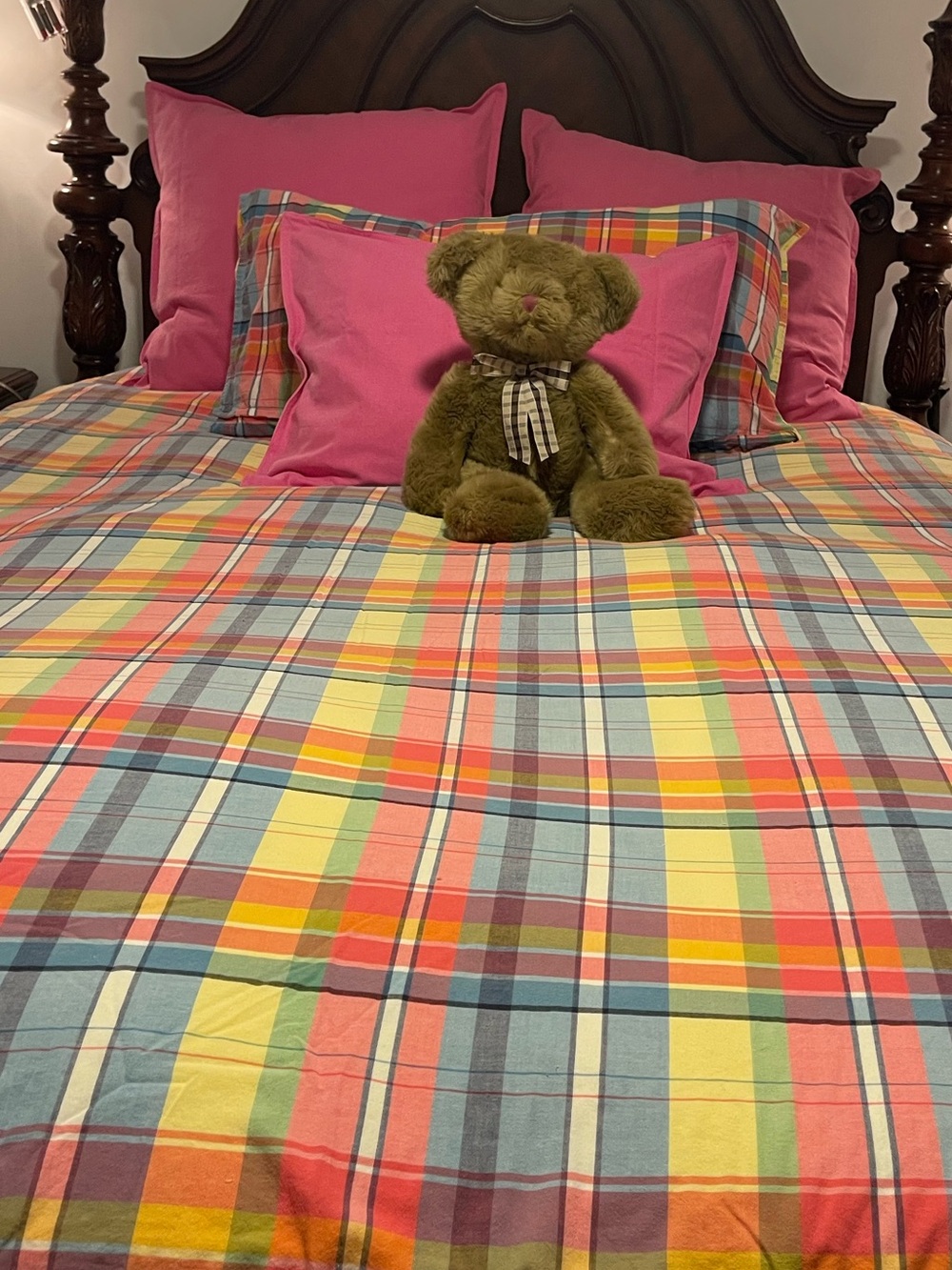 Vintage Ralph Lauren KING duvet, and KING bed skirt, Summertime Madras plaid